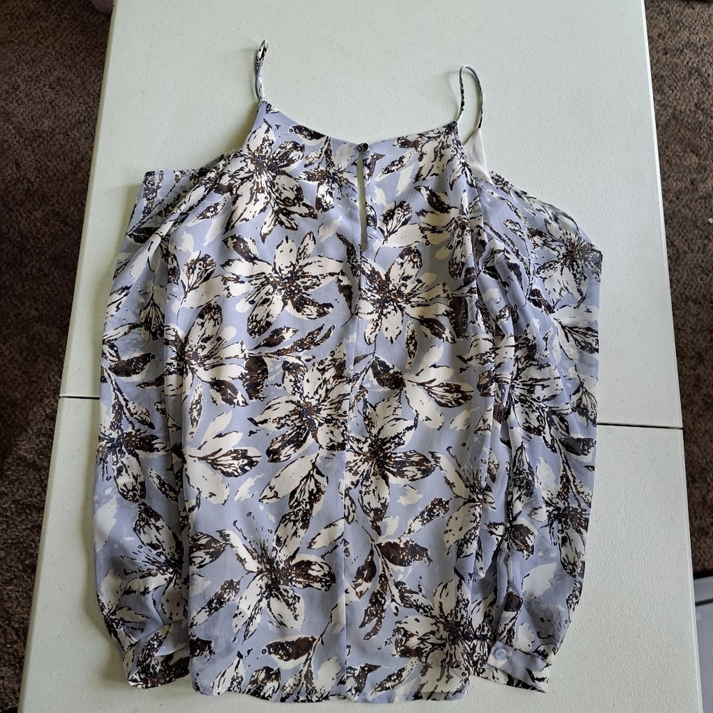 Astr Blue Floral Cold Shoulder Blouse - Picture 6 of 7